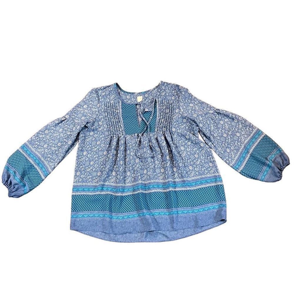 Gap Women’s Floral Blue Boho Peasant Blouse Size Medium